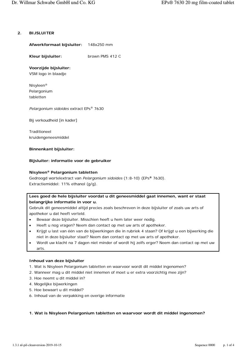 Nisyleen Pelargonium Tabletten afbeelding van document #1, leaflet