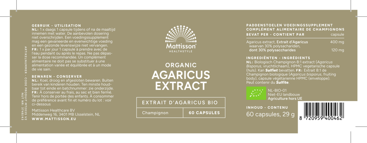 Biologische Agaricus Capsules afbeelding van document #1, label