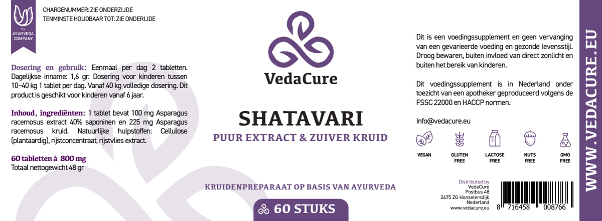 Shatavari Tabletten afbeelding van document #1, label