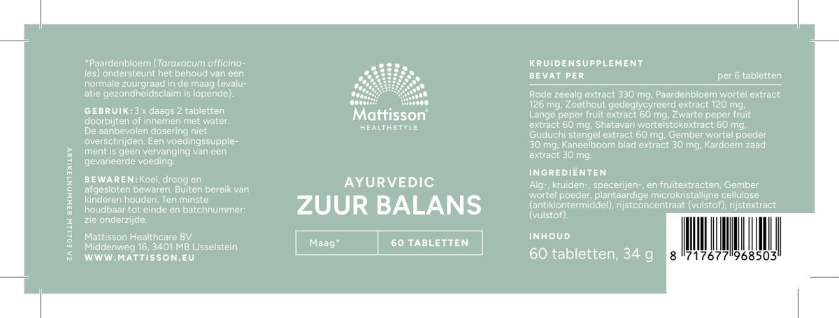 Absolute Zuur Balans Tabletten afbeelding van document #1, label