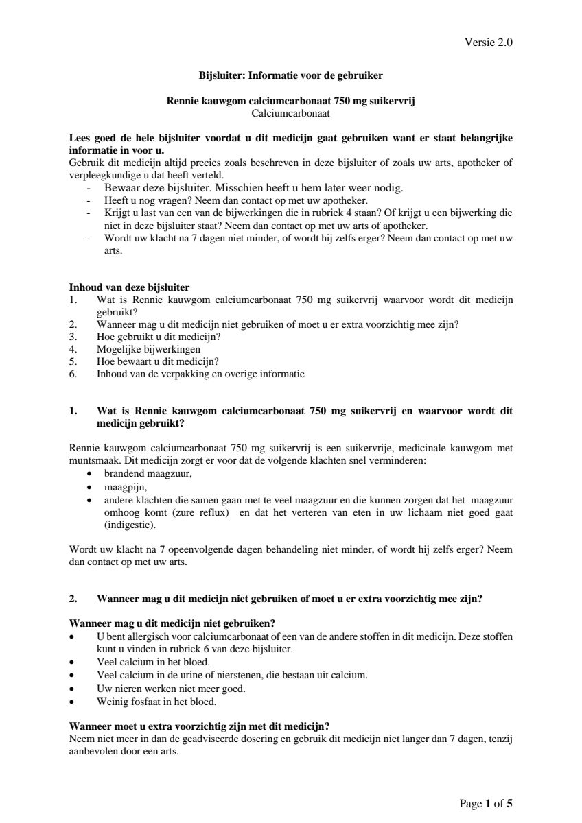 Kauwgom Calciumcarbonaat 750mg Suikervrij afbeelding van document #1, leaflet