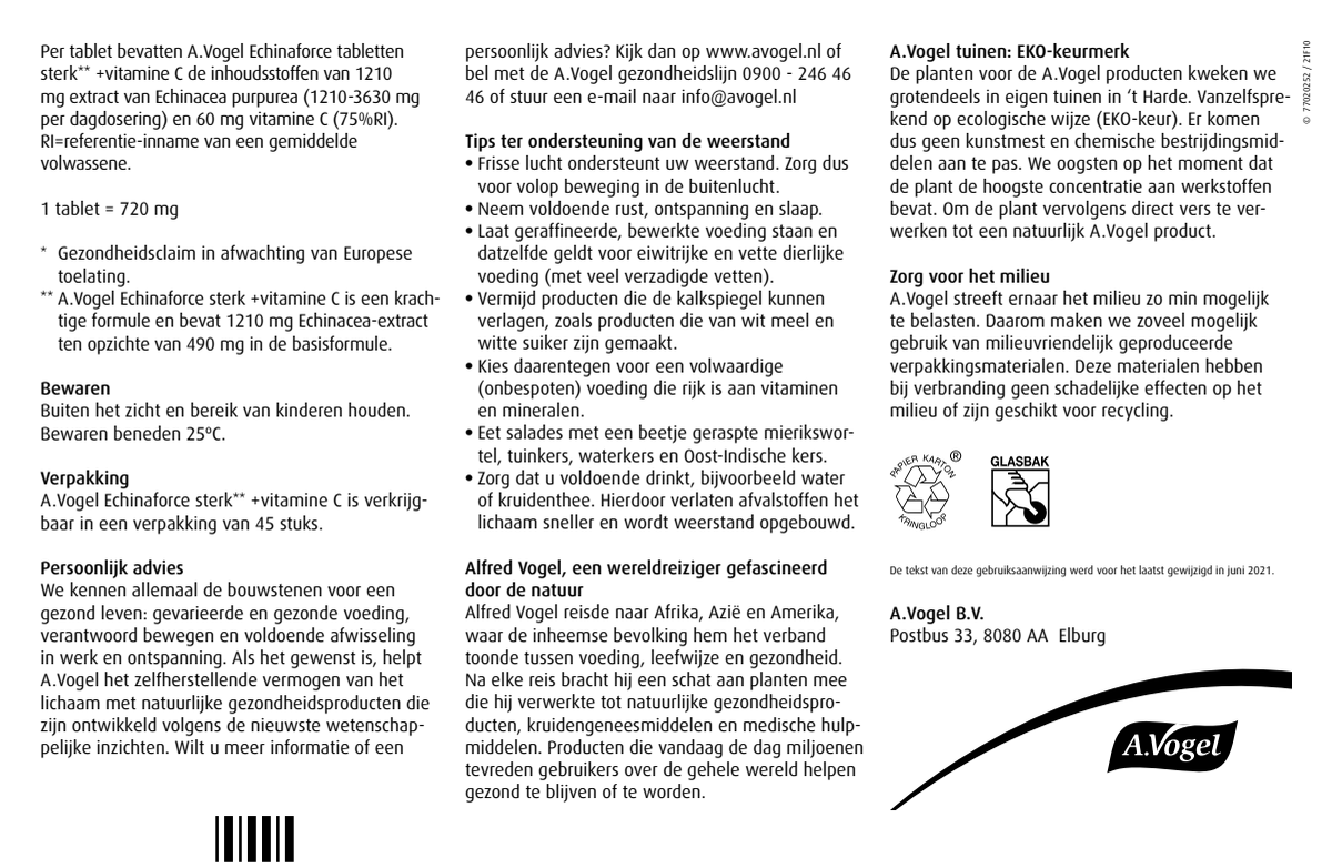 Echinaforce sterk** + Vitamine C Tabletten afbeelding van document #2, instructions