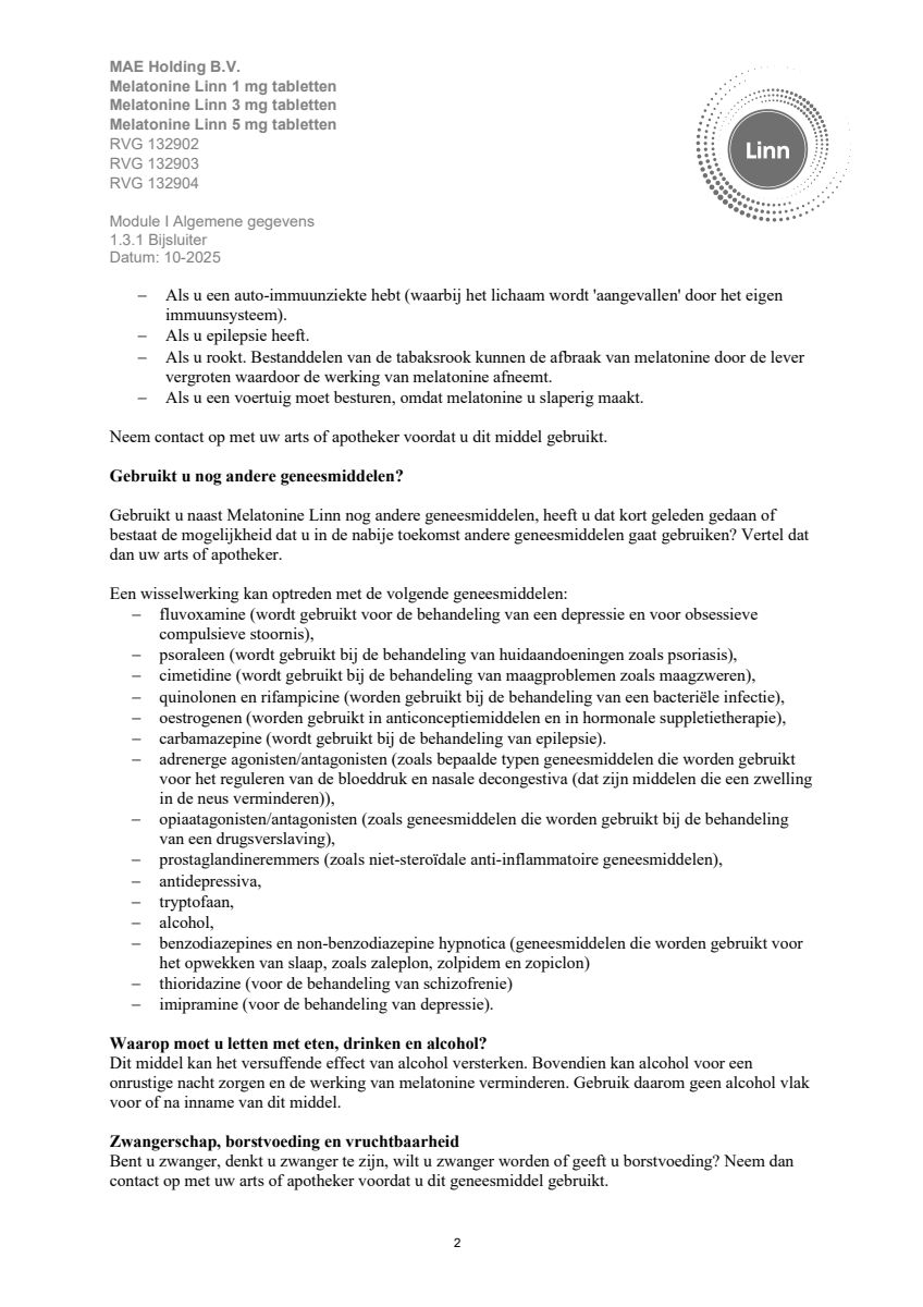 Melatonine 3mg Tabletten afbeelding van document #2, leaflet