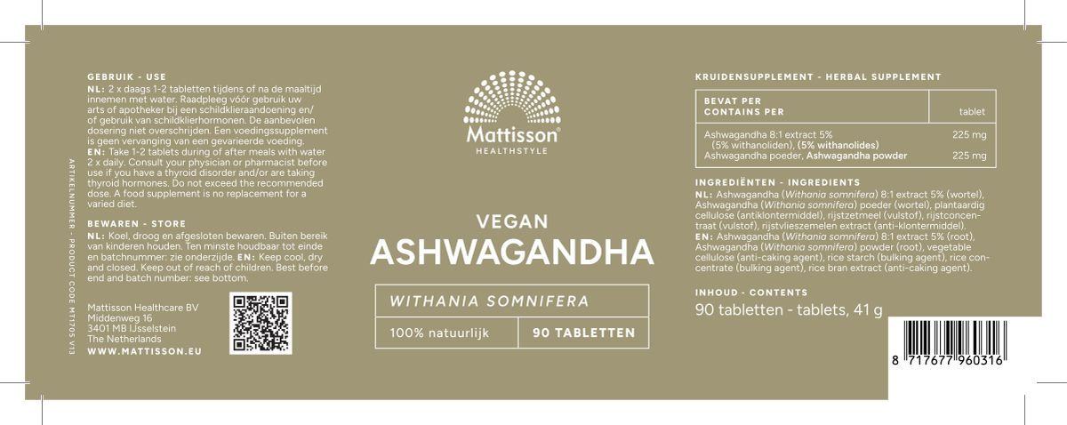 Ashwagandha Tabletten afbeelding van document #1, label