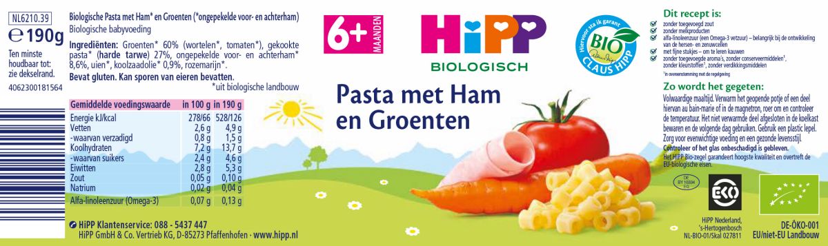6M+ Pasta met Ham en Groenten afbeelding van document #1, label