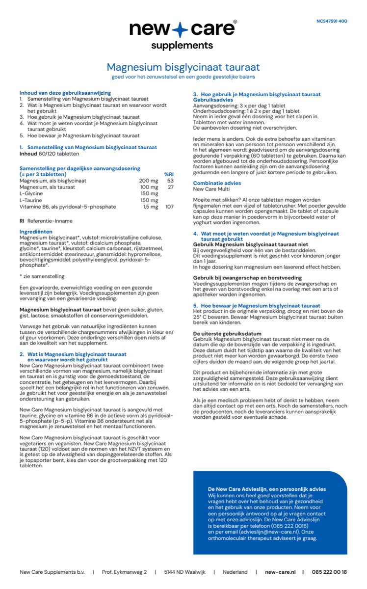 Magnesium Bisglycinaat Tauraat Tabletten afbeelding van document #1, instructions