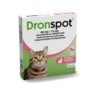 Dronspot 60mg/15mg Spot On Ontwormingsmiddel Voor Middelgrote Katten Pipet 2ST