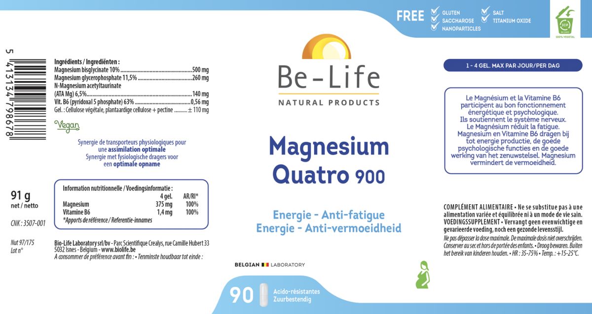 Magnesium Quatro 900 Capsules afbeelding van document #1, label