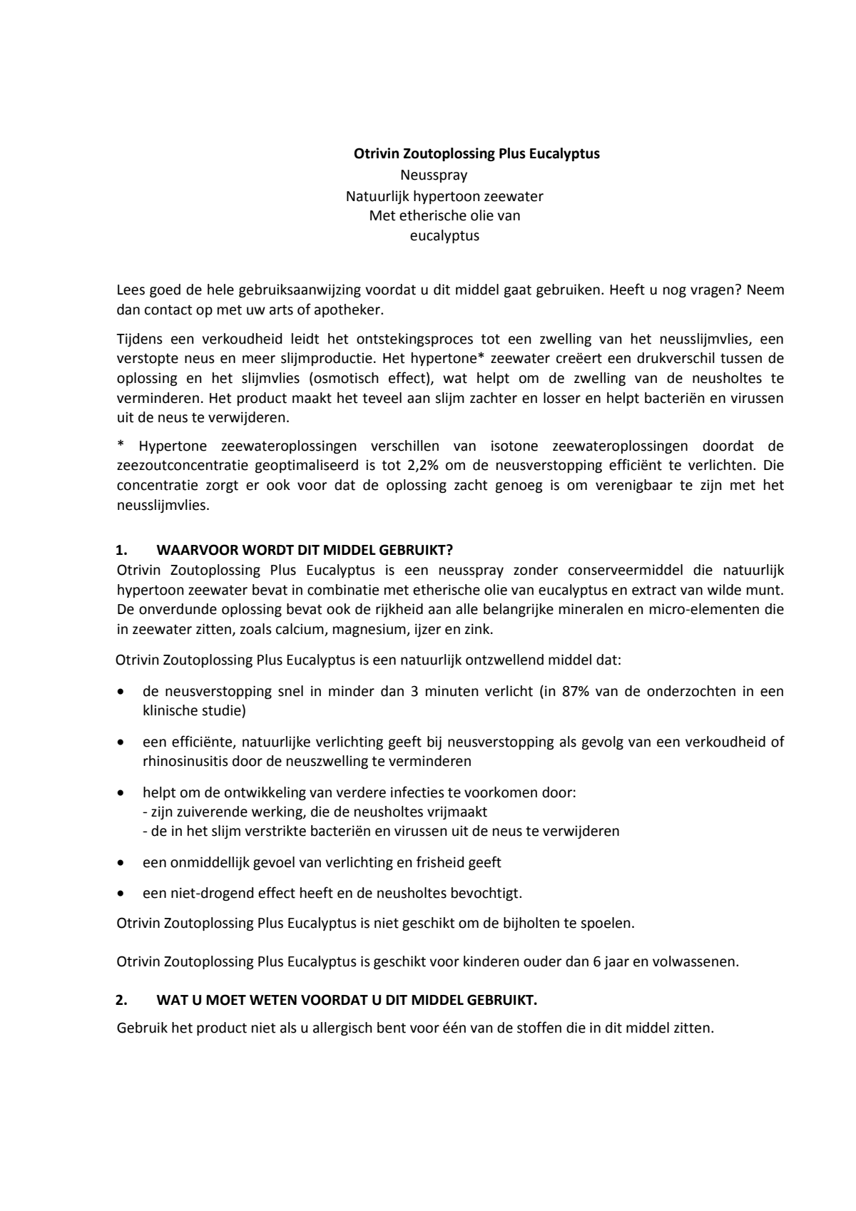 Zoutoplossing Plus Eucalyptus Neusspray bij een verstopte neus afbeelding van document #1, instructions