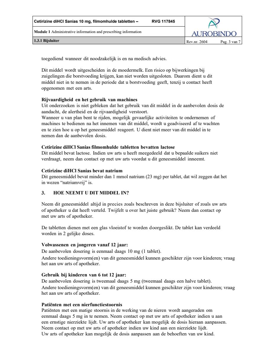 Cetirizine 10mg Tabletten - bij hooikoorts en vergelijkbare allergische reacties - afbeelding van document #3, leaflet