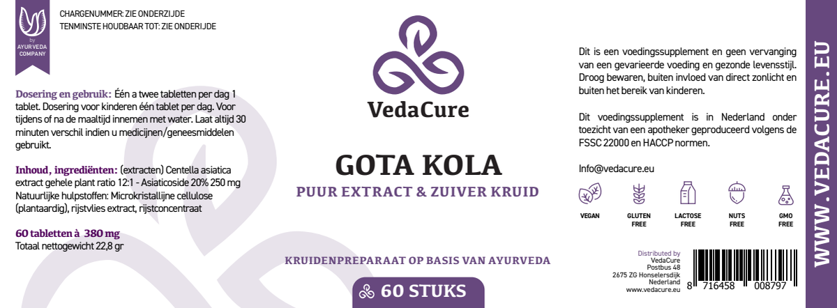 Gota Kola Tabletten afbeelding van document #1, label