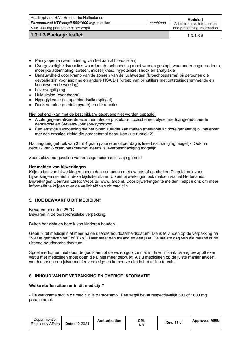 Paracetamol HTP Zetpil 500mg afbeelding van document #5, leaflet