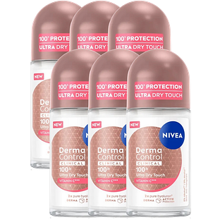 Nivea Derma Control Clinical 100H Ultra Dry Touch Anti-transpirant Roller Multiverpakking 6x50ML
