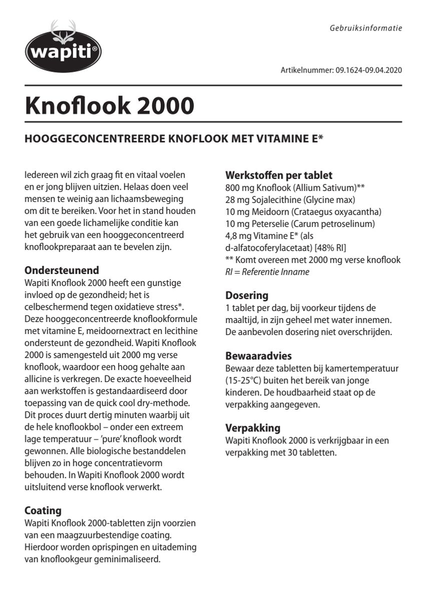 Knoflook 2000 Tabletten afbeelding van document #1, instructions