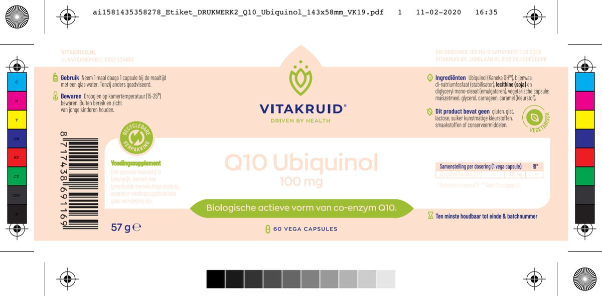 Co-enzym Q10 Ubiquinol 100 mg afbeelding van document #1, label