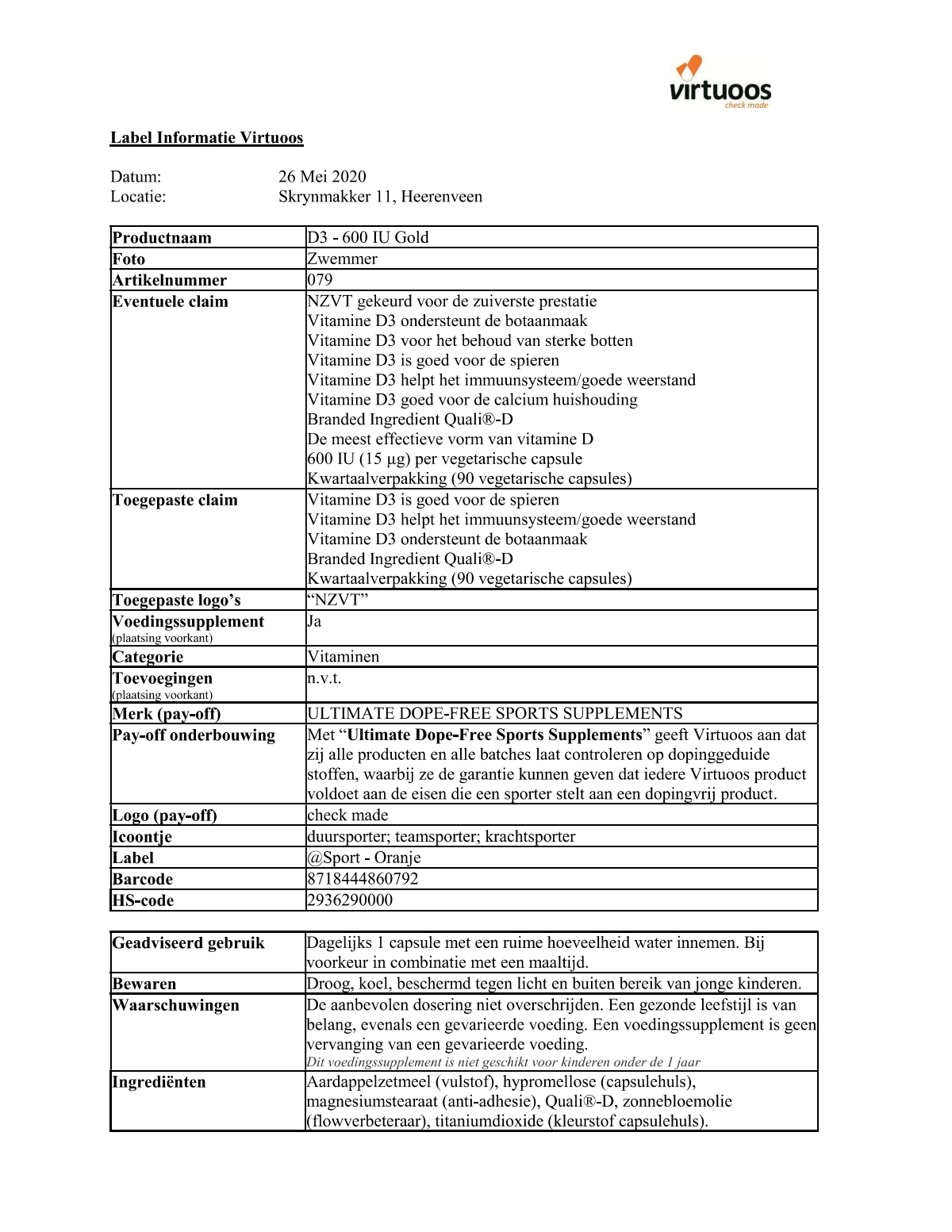D3-600 IU Gold Capsules afbeelding van document #1, label