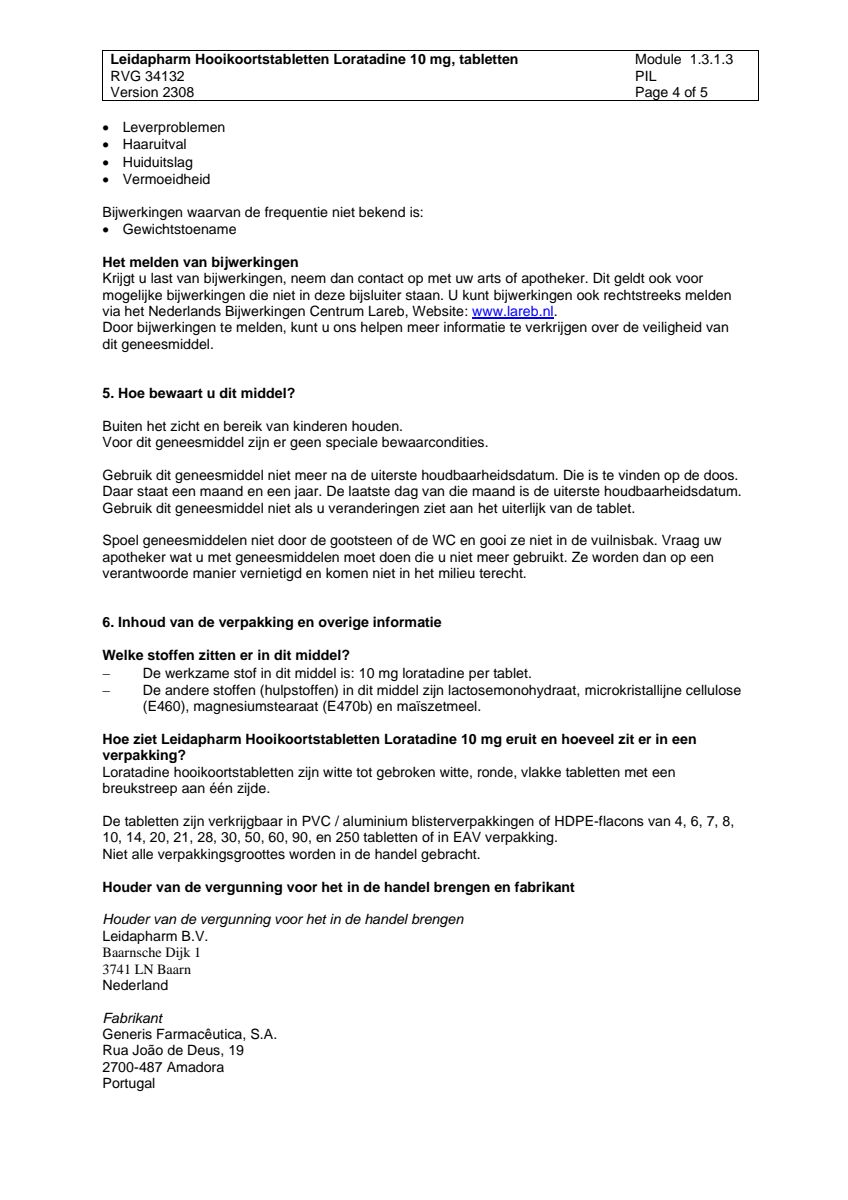Hooikoorts Loratadine Tabletten afbeelding van document #4, leaflet