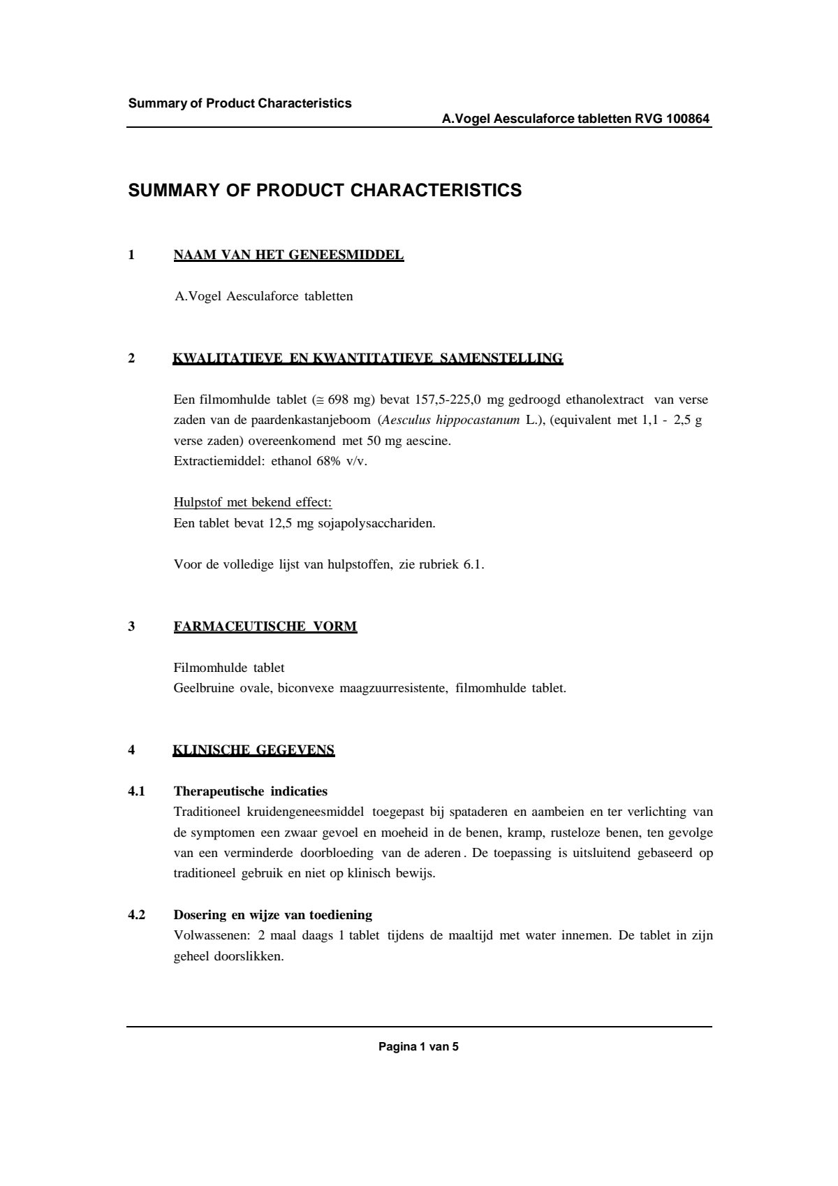Aesculaforce Tabletten afbeelding van document #1, leaflet