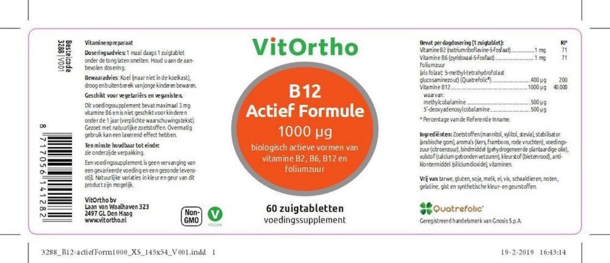 B12 Actief Formule 1000 µg Zuigtabletten afbeelding van document #1, label