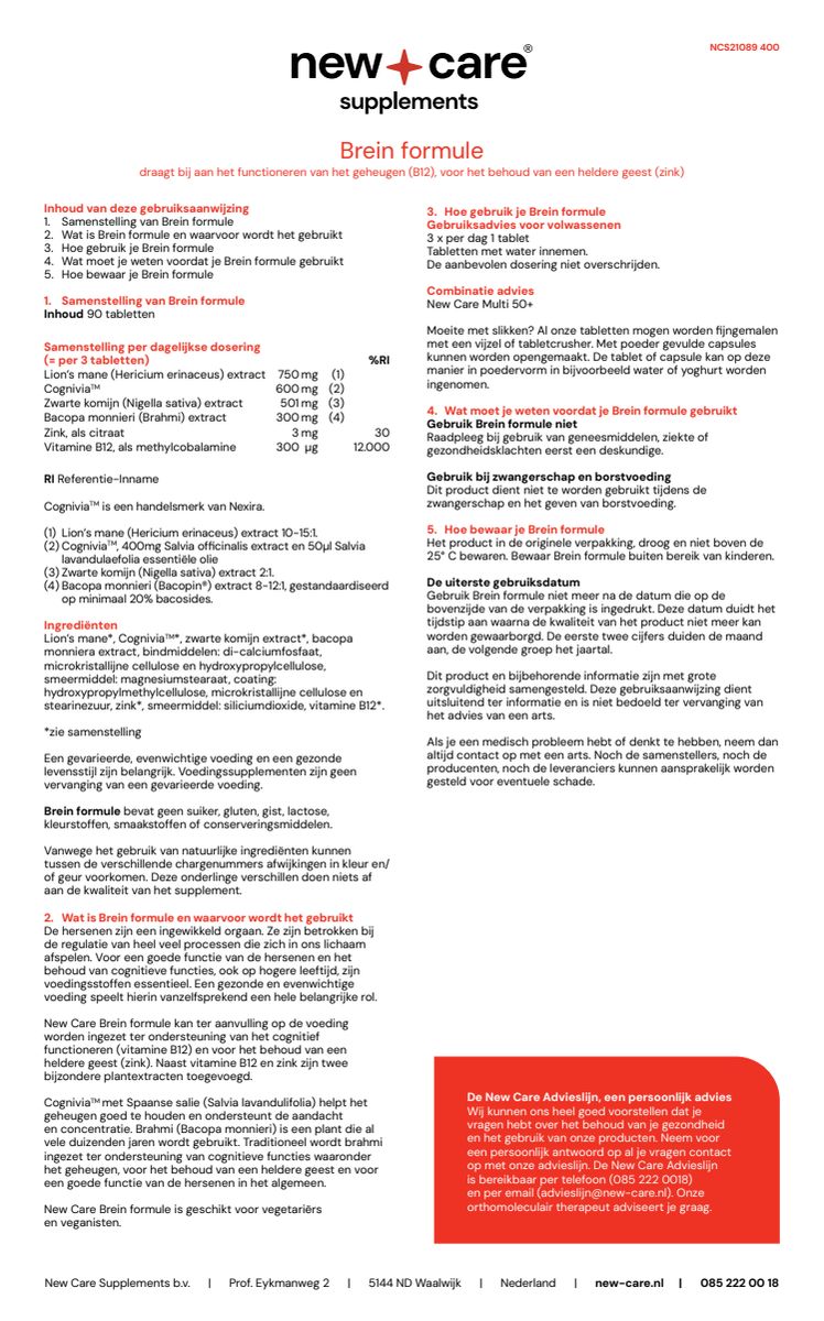 Brein Formule Tabletten afbeelding van document #1, instructions