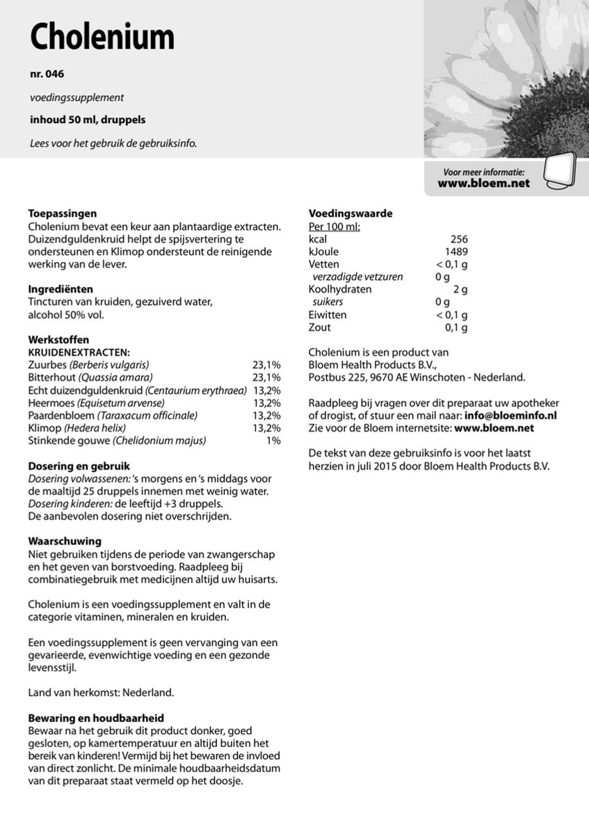 Cholenium Druppels afbeelding van document #1, instructions