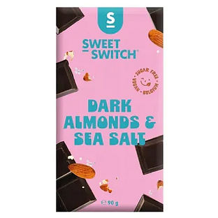 Sweet-Switch Dark Almonds & Sea Salt Chocolade Suikervrij 90GR Sweet-Switch Dark Almonds & Sea Salt Chocolade Suikervrij 90GR