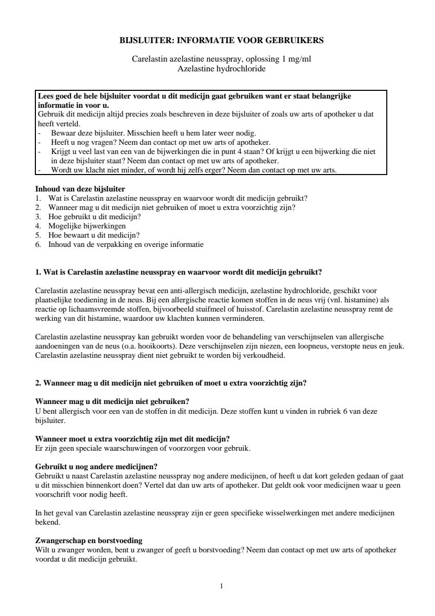 Azelastine Neusspray afbeelding van document #1, leaflet