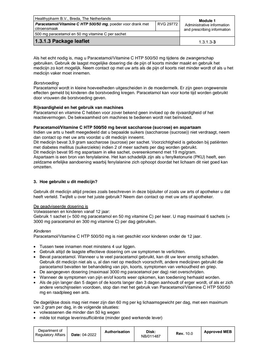 Paracetamol Vitamine C Sachet afbeelding van document #3, leaflet