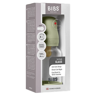BIBS Glas Latex Slow Flow Babyfles 0+ Maanden Sage 1ST BIBS Glas Latex Slow Flow Babyfles 0+ Maanden Sage 1ST