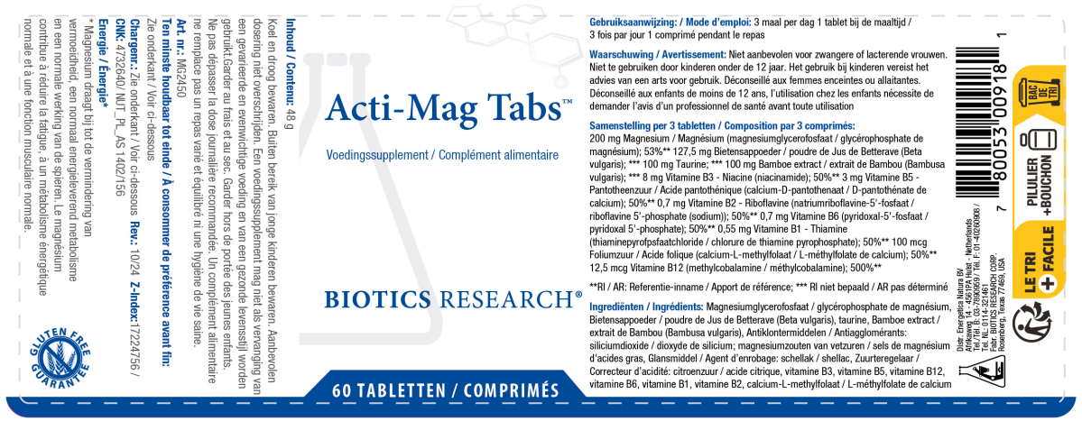 Acti-Mag Tabs Tabletten afbeelding van document #1, label