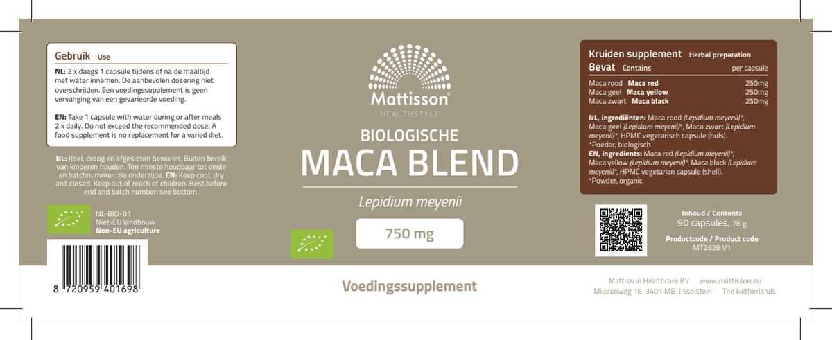 Maca Blend Bio Capsules afbeelding van document #1, label