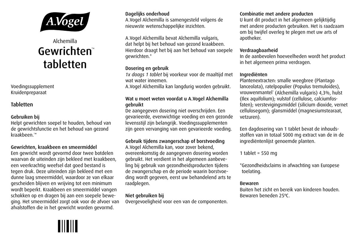 Alchemilla Gewrichten Tabletten afbeelding van document #1, leaflet