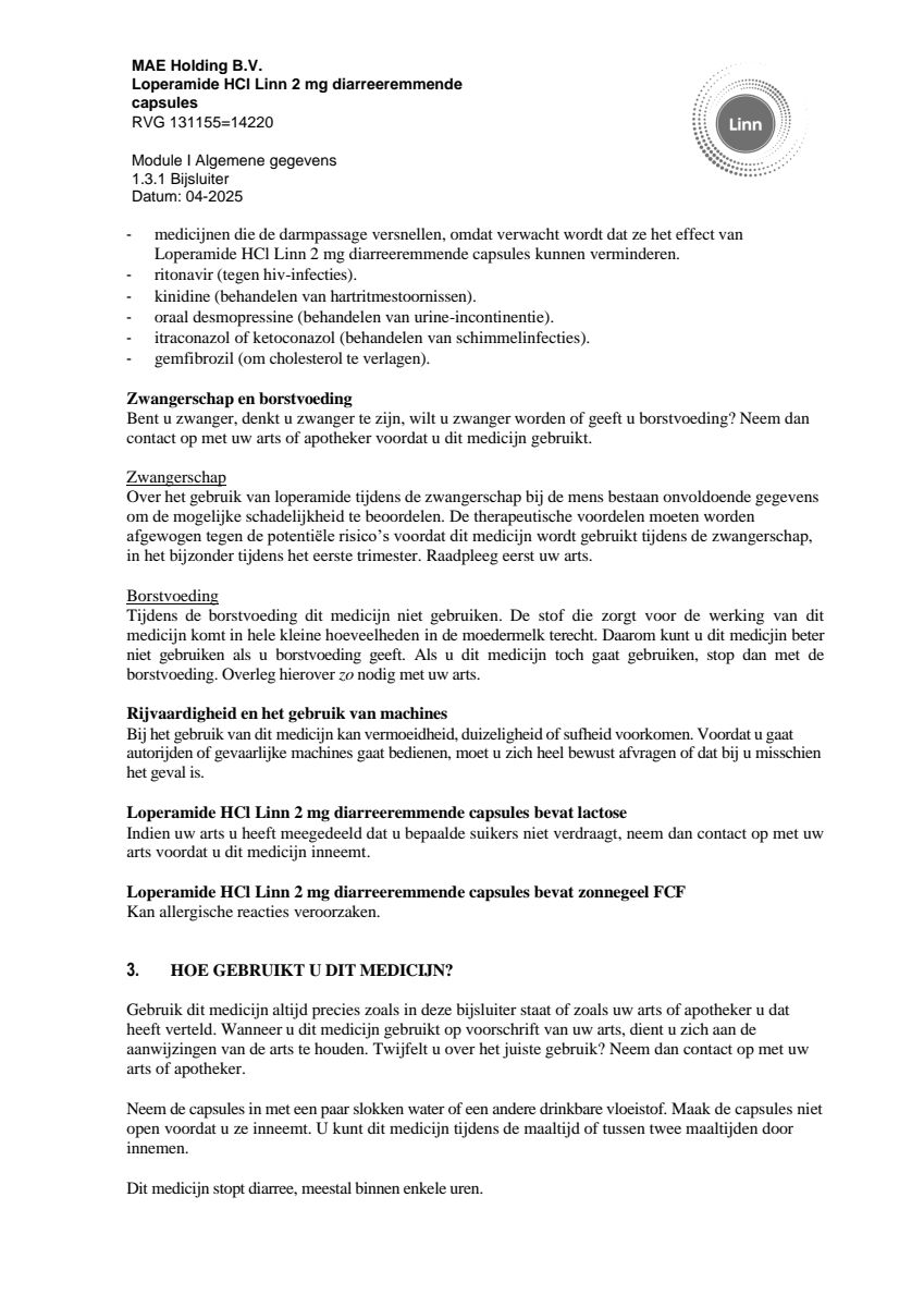 Loperamide Diarreeremmende Capsules afbeelding van document #4, leaflet