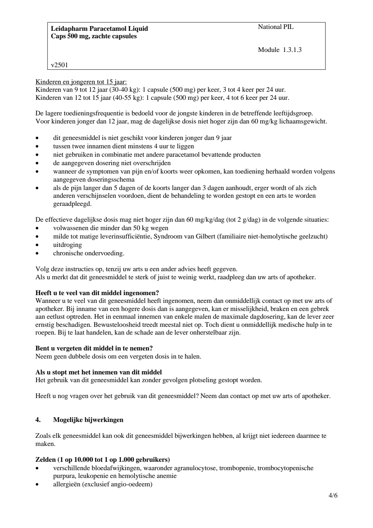 Paracetamol 500 mg Liquid Caps afbeelding van document #4, leaflet