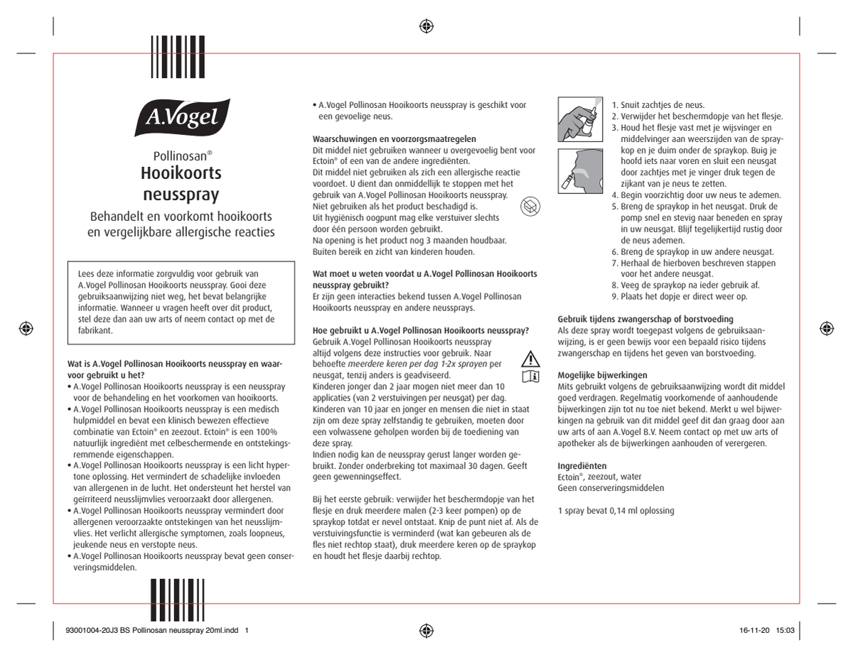 Pollinosan Hooikoorts Oogdruppels 10ML + Neusspray 20ML Combiverpakking - afbeelding van document #1, instructions