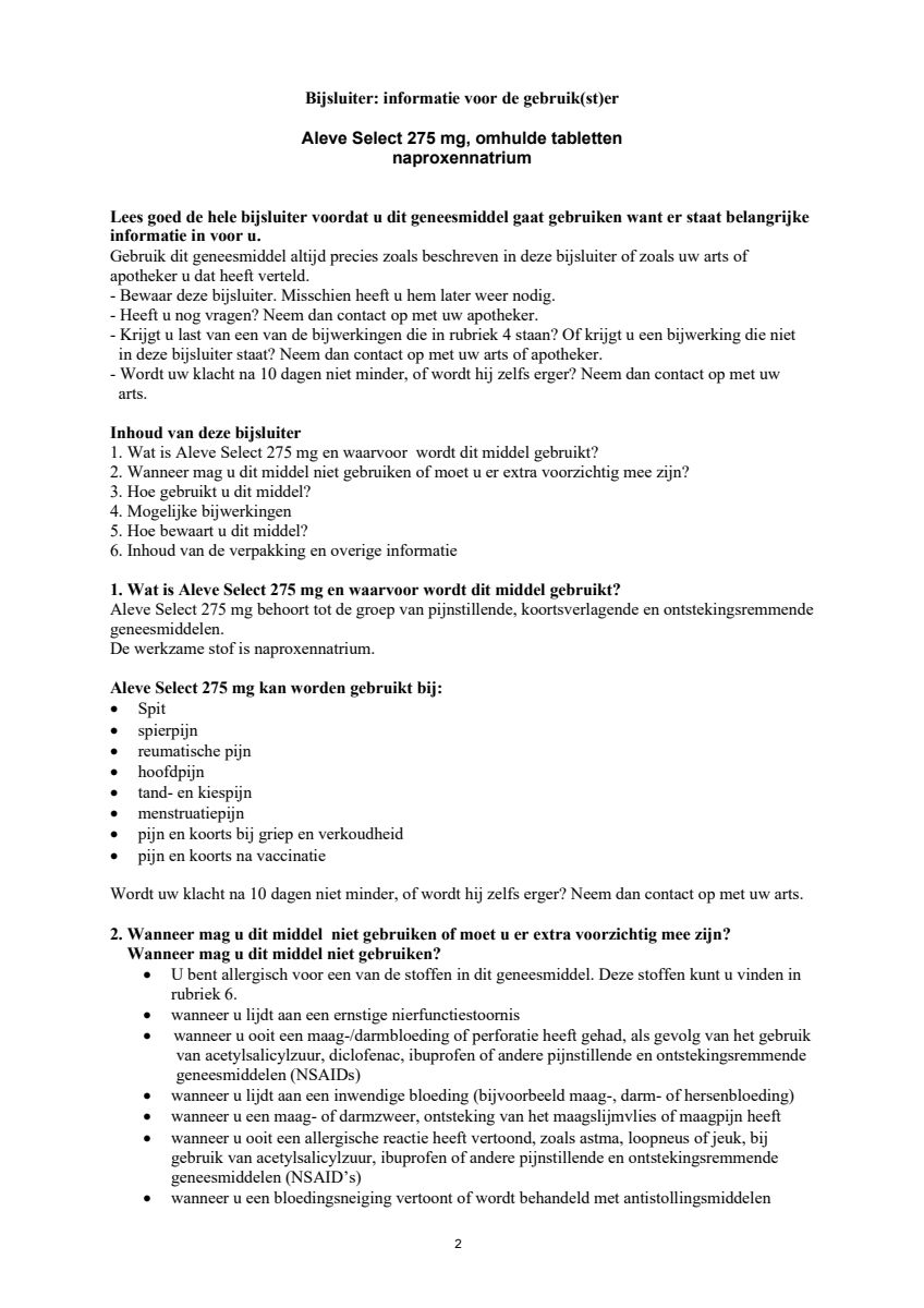 Select 275mg Tabletten afbeelding van document #2, leaflet