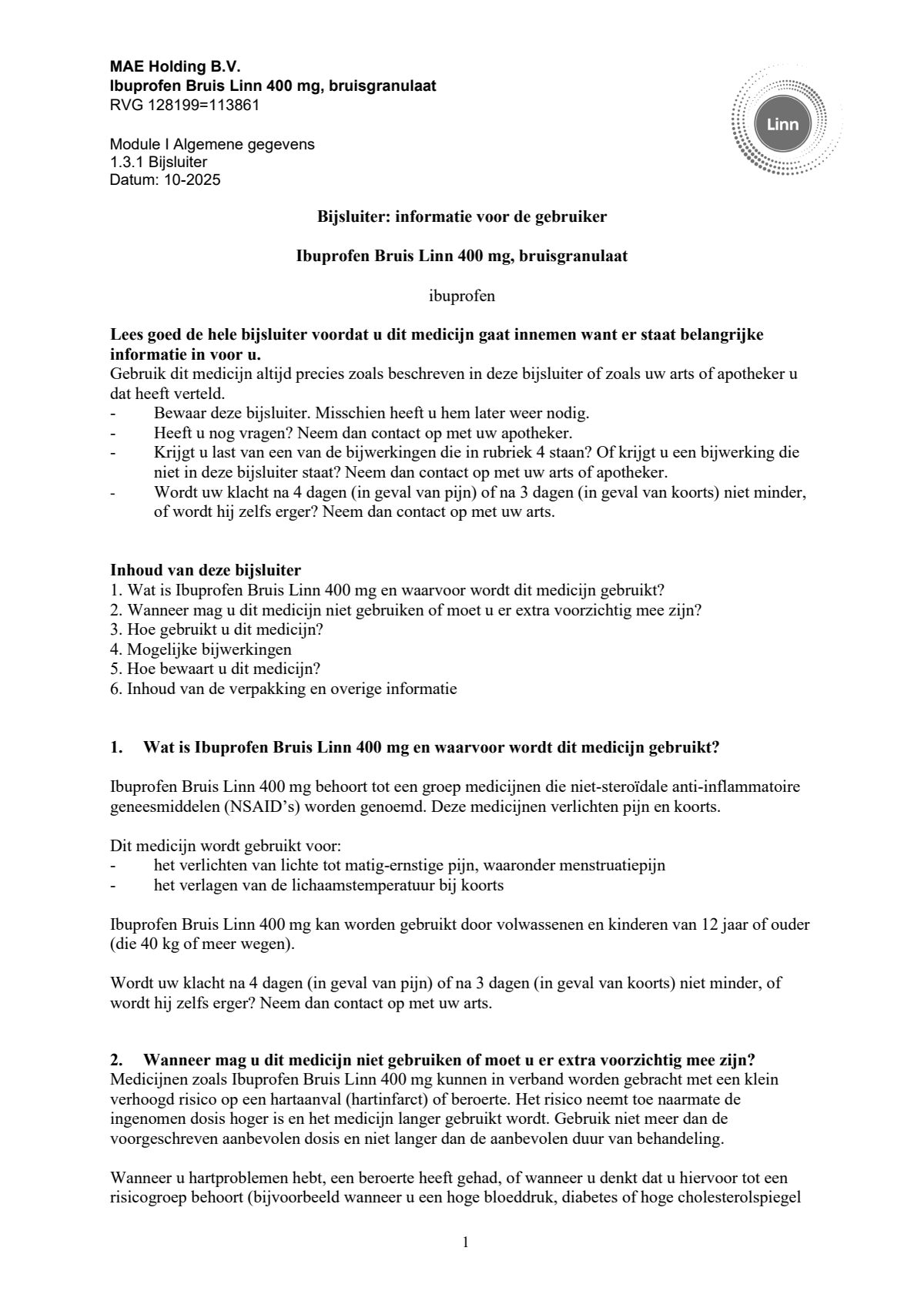 Ibuprofen Bruis Sachets 400mg afbeelding van document #1, leaflet