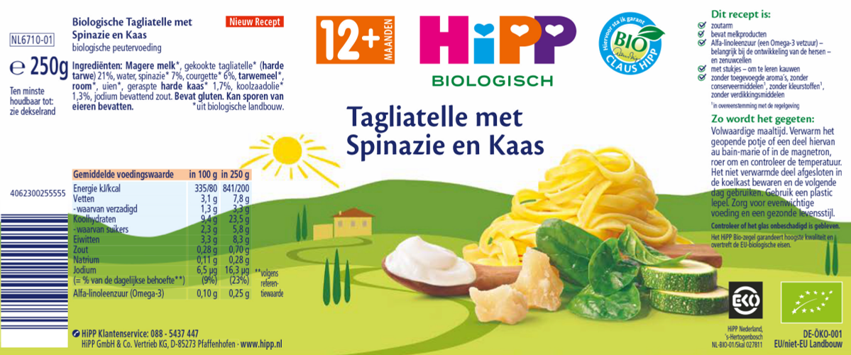 12M+ Tagliatelle met Spinazie en Kaas afbeelding van document #1, label
