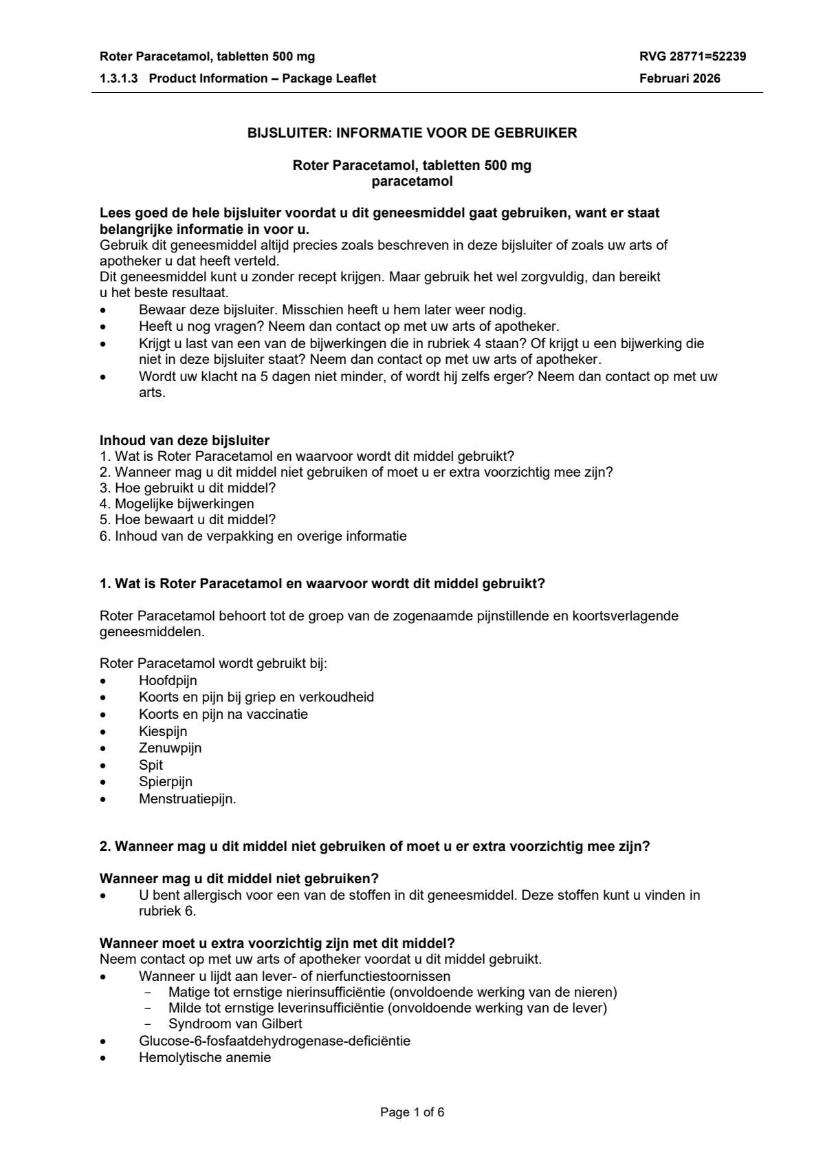 Paracetamol Tabletten 500mg afbeelding van document #1, leaflet
