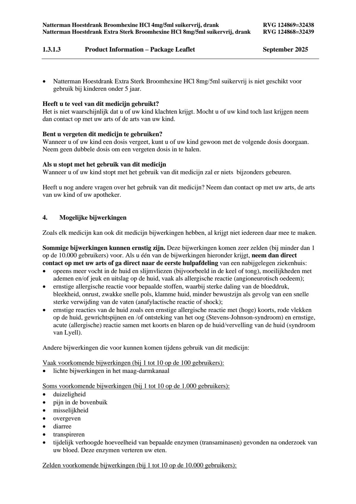 Broomhexine Hoestdrank Extra Sterk Broomhexine HCI 8mg/5ml - Suikervij afbeelding van document #4, leaflet