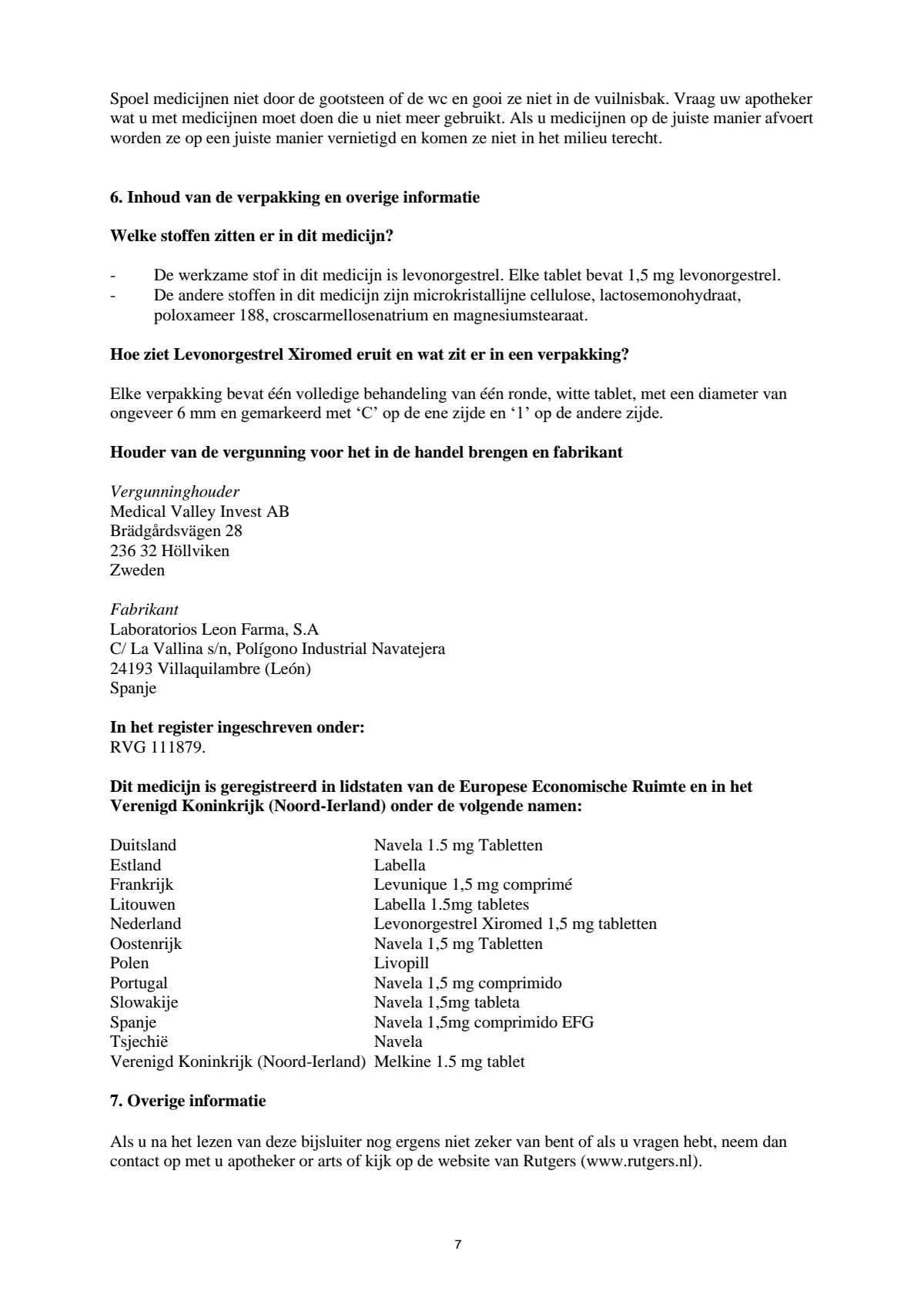 Morning After Pil 1,5 mg afbeelding van document #7, leaflet