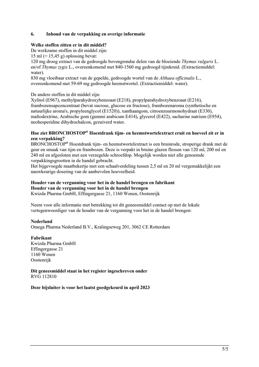 Tijm- en Heemstwortelextract Hoestdrank afbeelding van document #5, leaflet