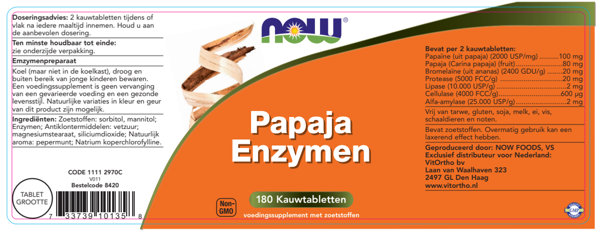 Papaja Enzymen Kauwtabletten afbeelding van document #1, label