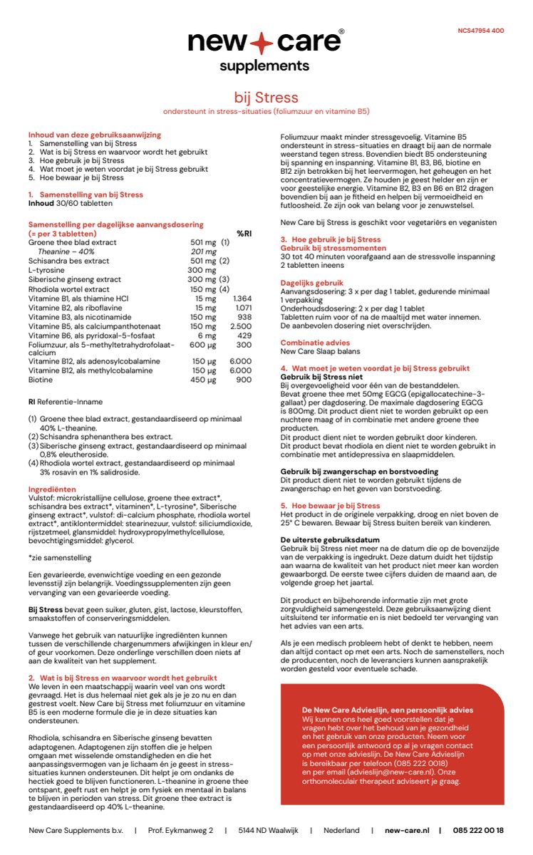 Bij Stress Tabletten afbeelding van document #1, instructions