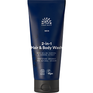 Urtekram Men 2-in-1 Hair & Body Wash  With Willow Charcoal & Ginseng 200ML