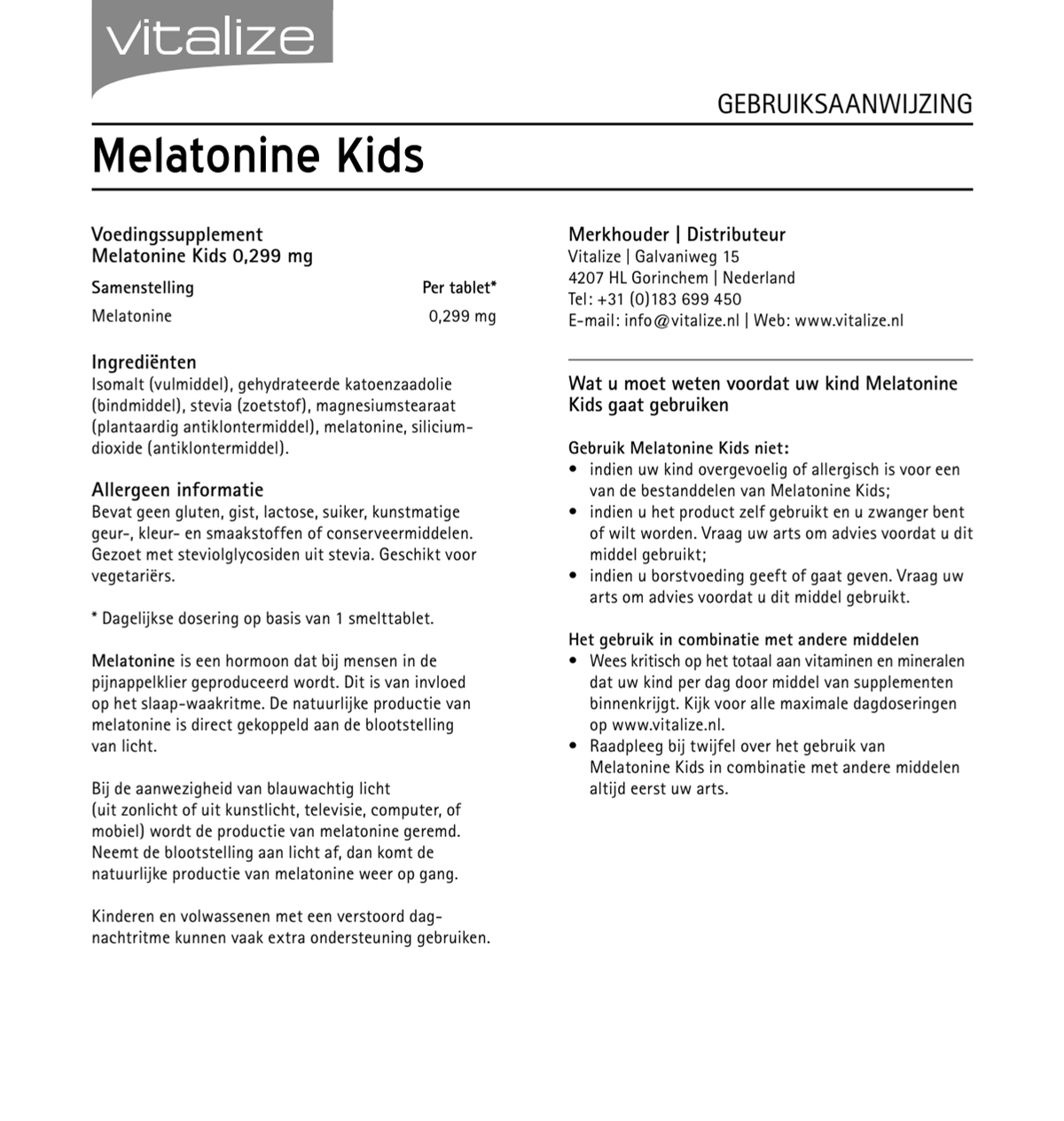 Melatonine Kids 0,299mg Tabletten afbeelding van document #1, instructions
