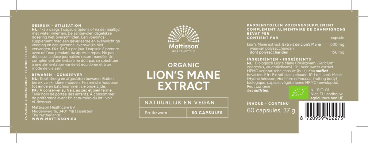 Lion's Mane Extract Capsules afbeelding van document #1, label