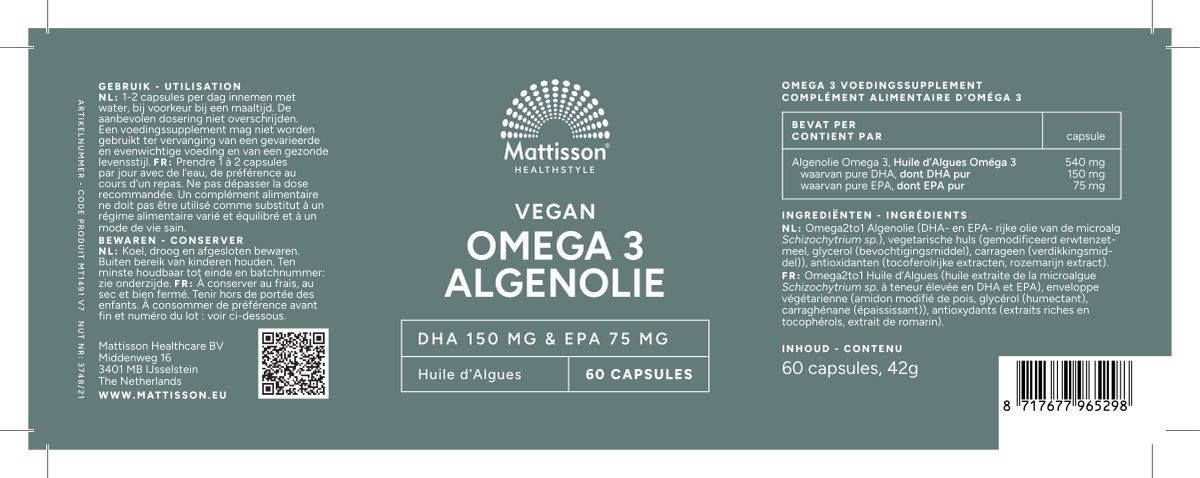 Omega 3 Algenolie Capsules afbeelding van document #1, label