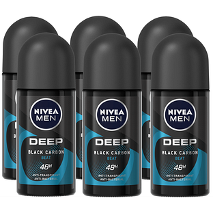 Nivea Men Deep Black Carbon Beat Anti-Transpirant Roller Voordeel 6x50ML