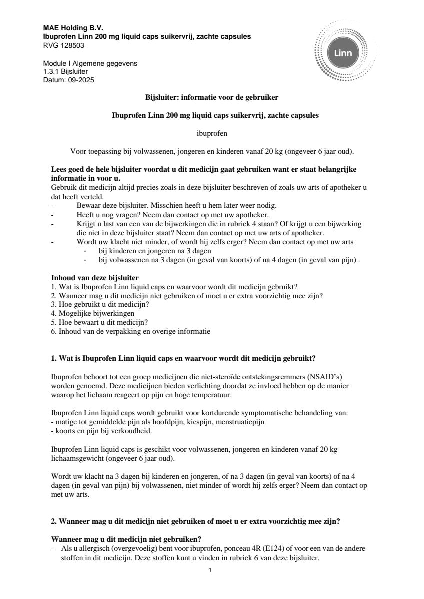 Ibuprofen Liquid Caps 200mg Suikervrij afbeelding van document #1, leaflet